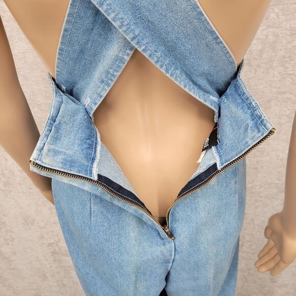My Michelle Vintage Jumpsuit Overalls Denim Plunging Neckline Colorful Gemstones - Picture 8 of 16